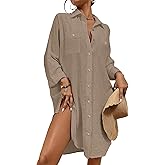 Bsubseach Womens Modern Swimsuit Cover Up Blouse Button Down Shirt Dresses Tops