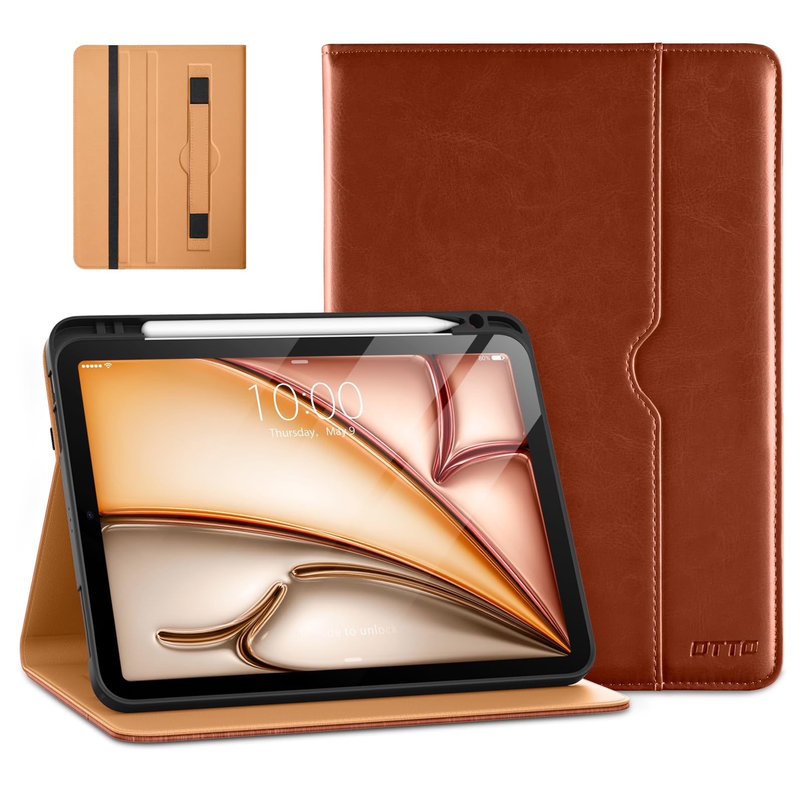 Photo 1 of DTTO for iPad Air 11-inch Case M3/M2 (2025/2024), iPad Air 5th / 4th Generation (2022/2020), Premium Leather Business Folio Stand Cover with Pencil Holder - Auto Sleep/Wake, Brown