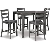 Signature Design by Ashley 5-Piece Square Counter Height Dining Set, Gray | Textured gray polyester fabric with wood, veneer and engineered wood, Small kitchen table for 4, Bridson Series
