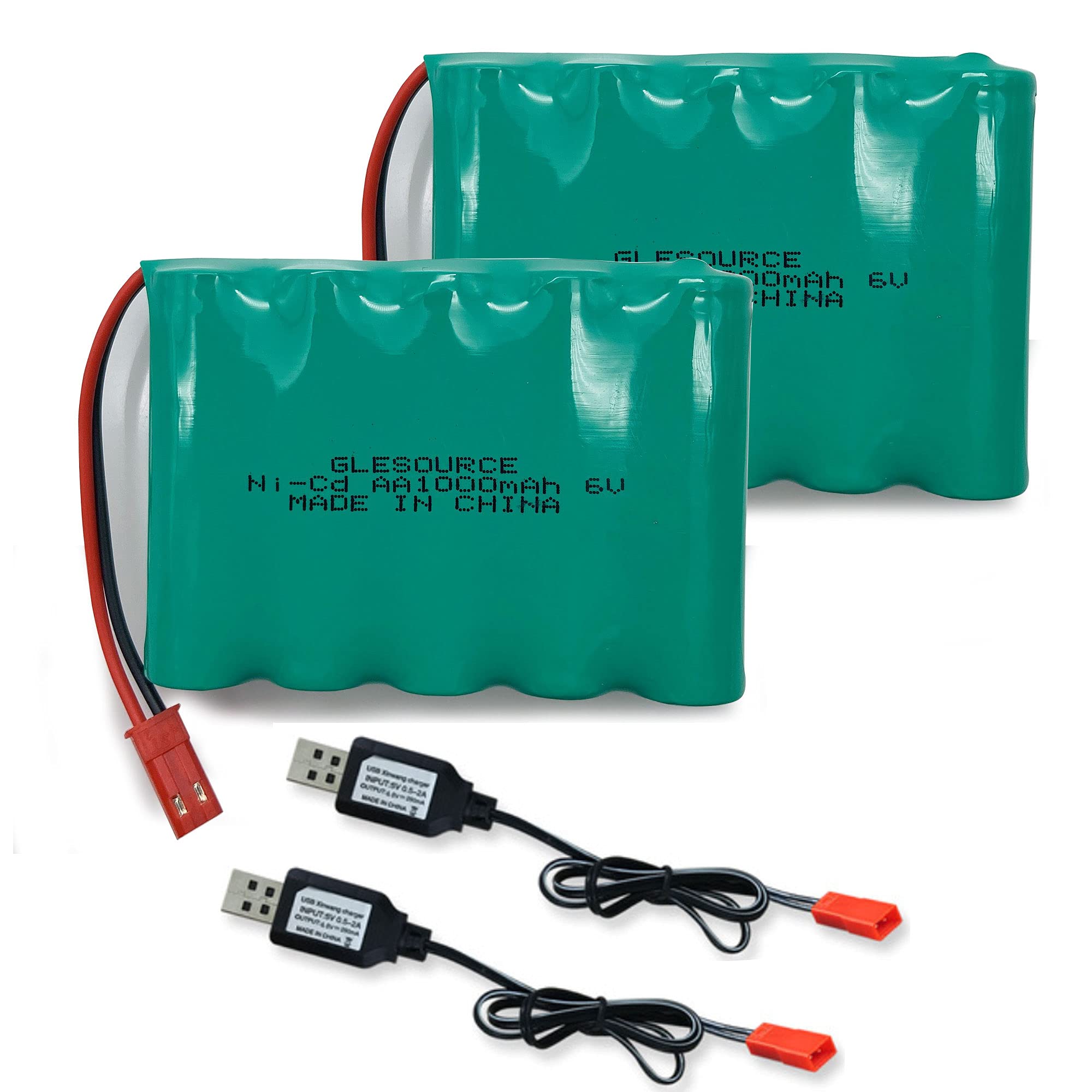 2 Pack 6V 1000mAh AA Battery Pack with JST Plug and 2 PCS USB Charger Cable for New Huina 540 Dump 520 RC Bulldozer and 510 Excavator 540 Battery