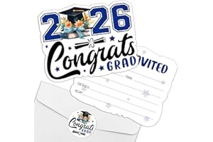 187REWIDPARTY 15 Sets Graduation Invitations with Envelopes & Stickers, Blue Congrats Grad Shaped Fill-in Invitation Cards, 2