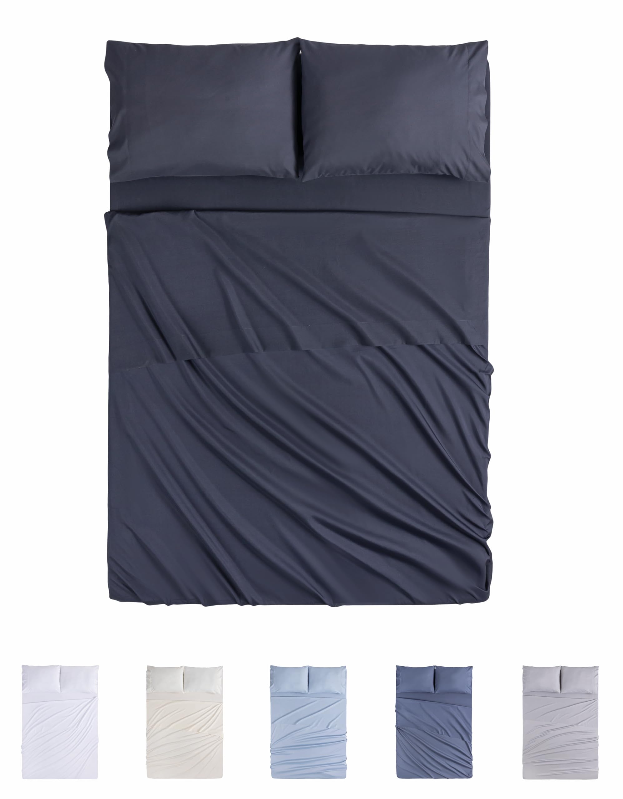 Todocama 4-Piece Bedding Set – 4002 – Fitted Sheet – Top Sheet – Two Pillowcases 50 x 80 cm (Bed 150 x 190/200 cm, Dark Grey)