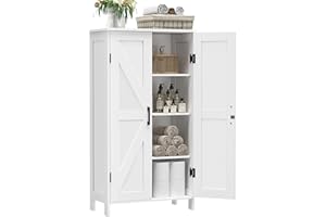 Homleke Farmhouse Bathroom Cabinet with Adjustable Shelves, Free-Standing Storage Cabinet with Barn Doors, for Kitchen, Living Room, Dining Room, Entryway, White