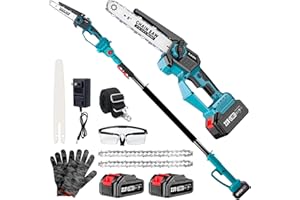 AUTUBIN 2-in-1 Cordless Pole Saw & 8'' Mini Chainsaw,Forest Ranger Approved Electric Handheld Chain Saw with 2× 21V 4.0Ah Rechargeable Batterie&Charger, Auto Oiling Multi-Angle,Max 16Ft Saw for Tree Trimming