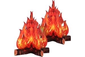 Boao 2 Set Fake Fire Fake Flame Camping Decoration 3D Cardboard Campfire Centerpiece Artificial Flames Campfire Party Decoration for Camp Bachelorette Christmas Party(12 x 10 Inch,Red Orange)