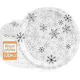 Uiifan 100 Pcs Winter Paper Plates 9 Inch Sliver Snowflake Dinner Plates Disposable Holiday Dessert Party Plate Dinnerware for Wonderland Decorations Baby Shower Birthday Party Supplies Wedding