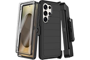 KECAI for Samsung Galaxy S25 Ultra Case with Belt Clip Holster,2X Screen Protector,Heavy Duty Shockproof Drop Protection Military Grade Full Body Rugged Phone Cover with Kickstand (6.9") (Black)