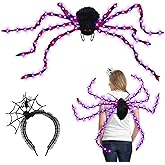 XunYee 2 Pcs Halloween Spider Costume for Adult LED 2025 Halloween Women Costume Large Plush Spider with Lights Hair Hoop