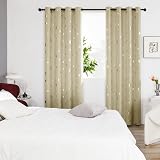 Deconovo Blackout Curtains 2 Panels 140x245 cm Star Design Eyelets Dark Beige view 6