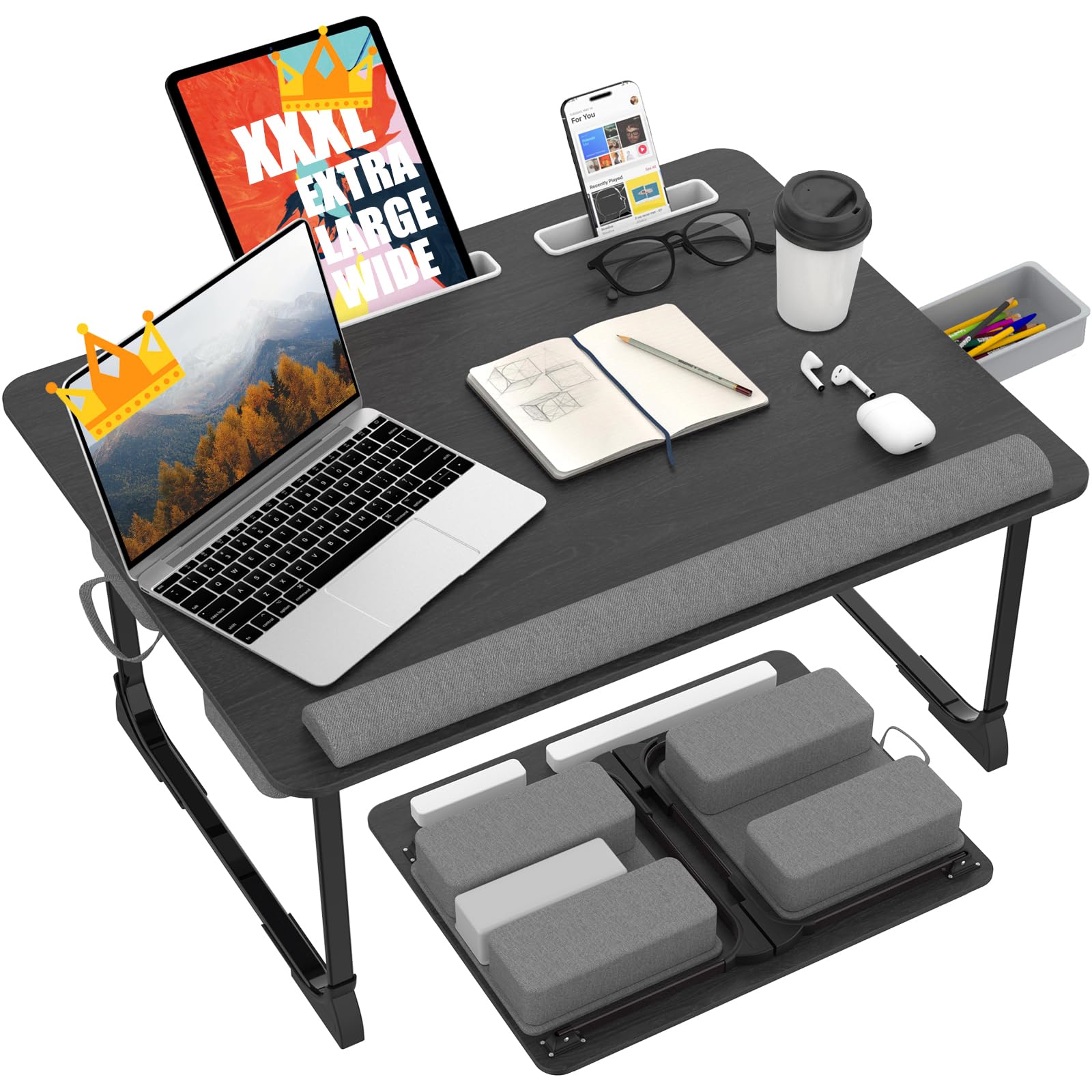 Photo 1 of QUDODO Large Lap Desk, XXXL 26.4x20 Extra Large Laptop Tray, Multifunctional Folding Laptop Stand for Bed, Sofa Bed Desk for Laptop & Writing, Floor Desk with Tablet Phone Stand & Storage Drawer
