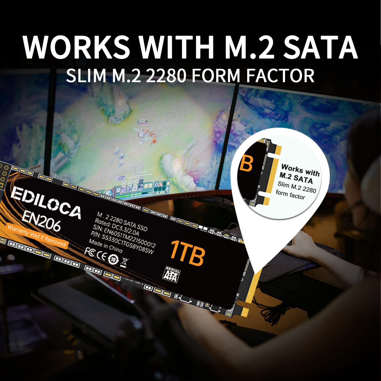 Ediloca EN206 1TB 3D NAND M.2 SSD, M.2 2280 SATA III 6Gb/s SSD Internal Hard Drive, Read/Write Speed up to 550/480 MB/s, Compatible with Ultrabooks, Tablet Computers and Mini PCs