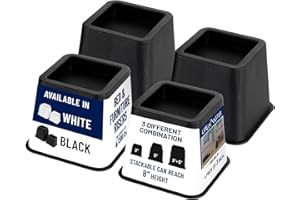 Lifemaster Furniture Riser Set - 4 Pieces Non-Slip Design Furniture Leg Riser fits with Bed, Chair, Table, Sofa, Desk, and Couches - Black