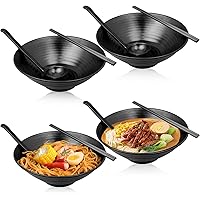 Set of 4 Ramen Bowl Set, 40 oz Melamine Large Japanese Style Noodle Soup Bowls Set with Spoons and Chopsticks for Ramen, Pho,
