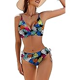 AI'MAGE Bikini Set for Women Triangle Floral Print Bikini Set Two Piece Swimsuit V Neck Bathing Suits