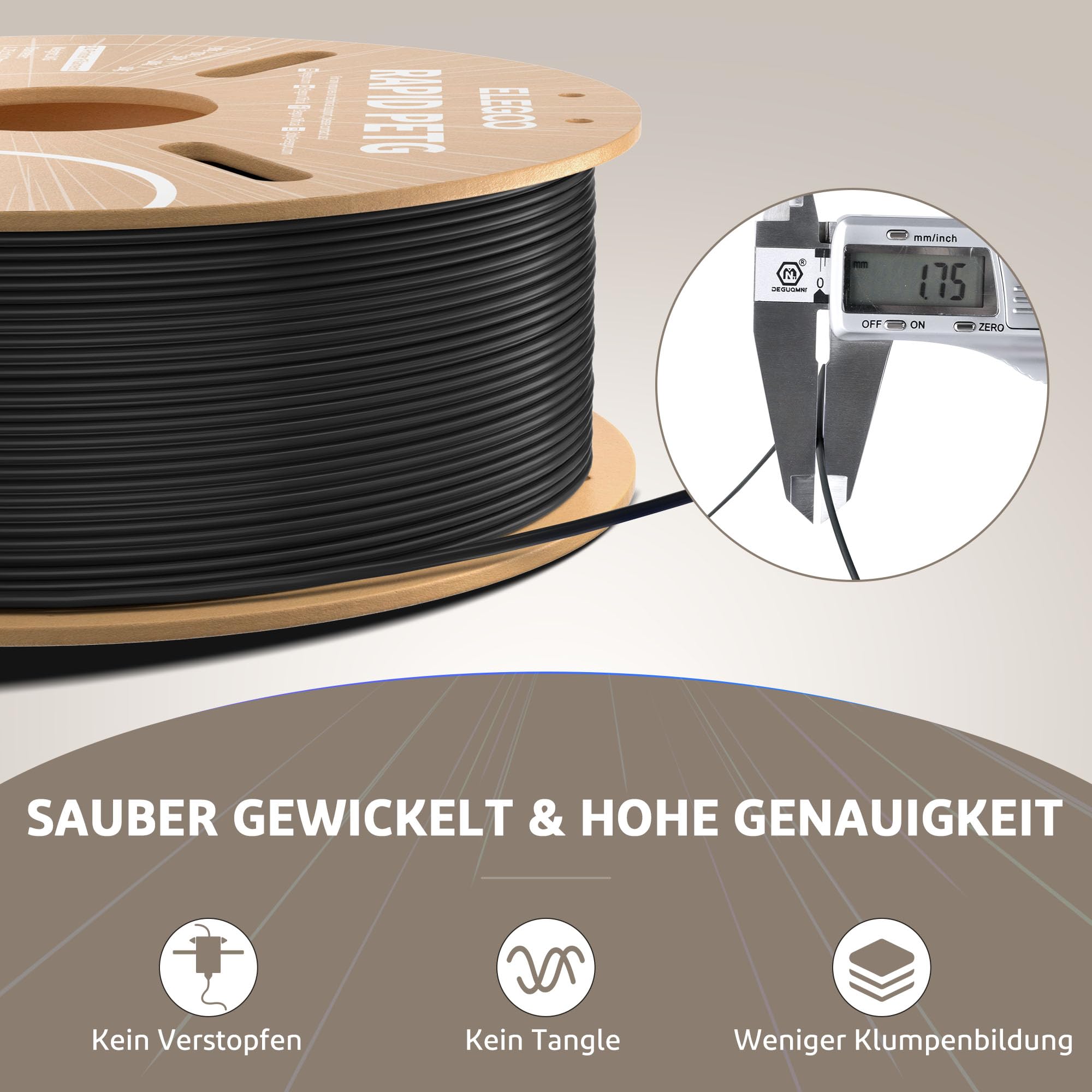 ELEGOO Rapid PETG Filament 1.75mm Schwarz Weiß Grau Silber 4 KG, High Speed 600mm/s 3D Drucker Filament Maßgenauigkeit +/- 0.02 mm, 4kg Pappspule(8.8lbs) Passend für die Meisten 3D Printer 5