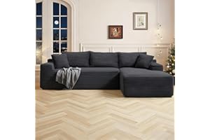 HANXIN 95 Inch Cloud Sectional Couch,Modular Sectional Sofa with Deep Seat,Modern Corduroy Boneless Couches with L-Shape Chaise for Living Room Bedroom,No Assembly Required (Black, Right Facing Chaise)