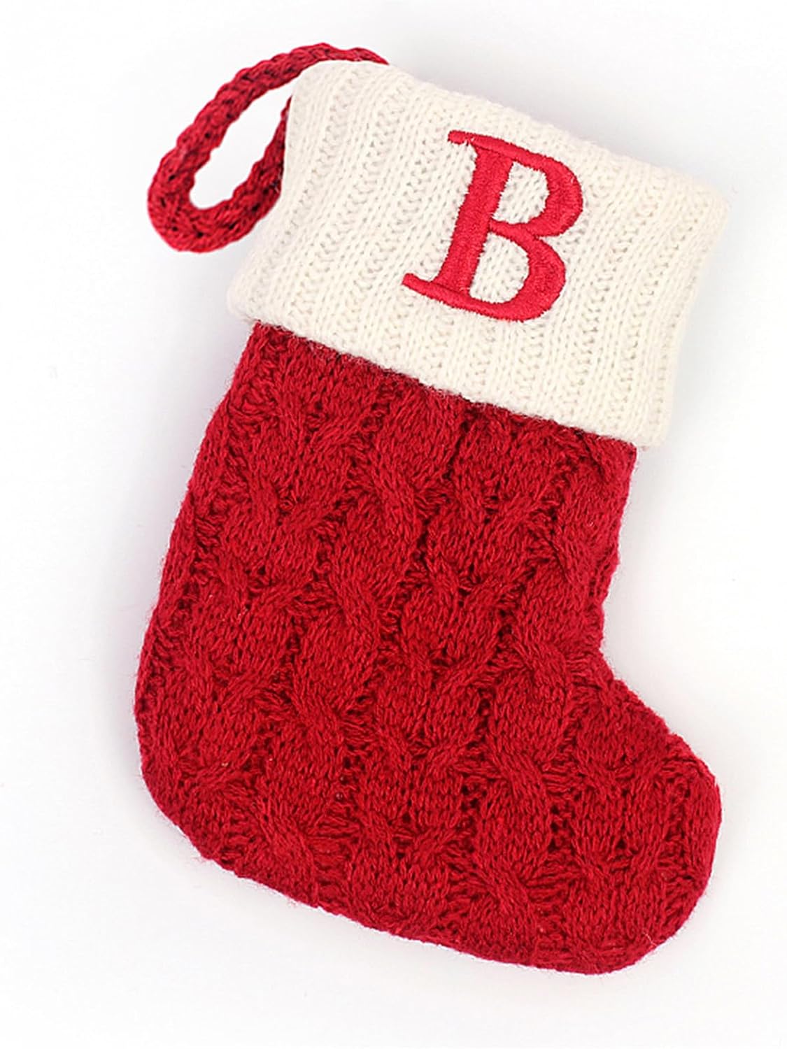Stockings & Holders - Comeon Christmas Stockings, 7 inch Embroidered Initial Letter Cable Knit Mini Cute Red with White Cuffs for Home Family Fireplace Hanging Xmas Holiday Party Decor Gift (Letter B)