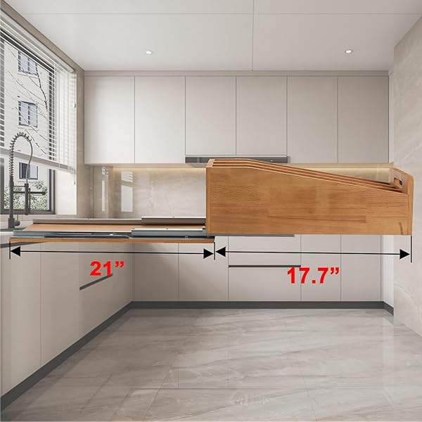 DINDON PULL OUT CABINET ORGANIZER FOR PANS, COOKIE SHEET, BAKEWARE, CUTTING BOARD, SLIDE OUT KITCHEN CABINET STORAGE ORGANIZER RACK, 10.5”W X 21″D X 7.5″H, WOOD