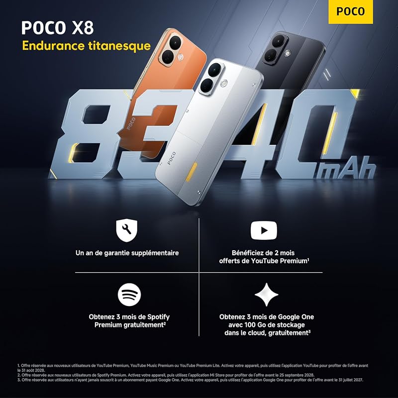 POCO X8, Smartphone 8+256 Go, Noir, Batterie 8340 mAh, Charge 67 W
