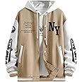 SOLY HUX Men's Varsity Jacket Color Block Letter Graphic Long Sleeve Baseball Jacket Bomber Coat