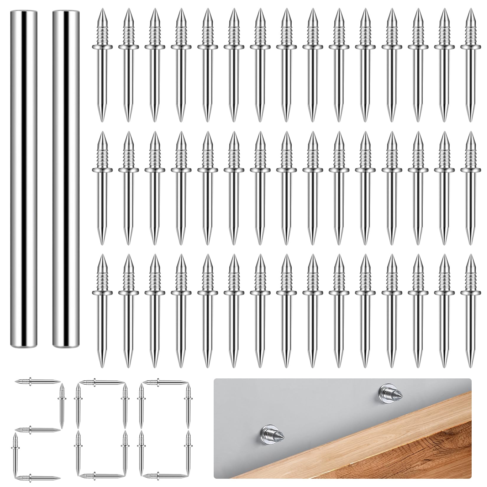 200 Pcs Skirting Board Nails, Double Head Skirting Thread Seamless Nails, Double-Headed Nails, Invisible Non-Marking Nails, Skirting Line Hidden Nails, Traceless Wood Baseboard Nails for Furniture