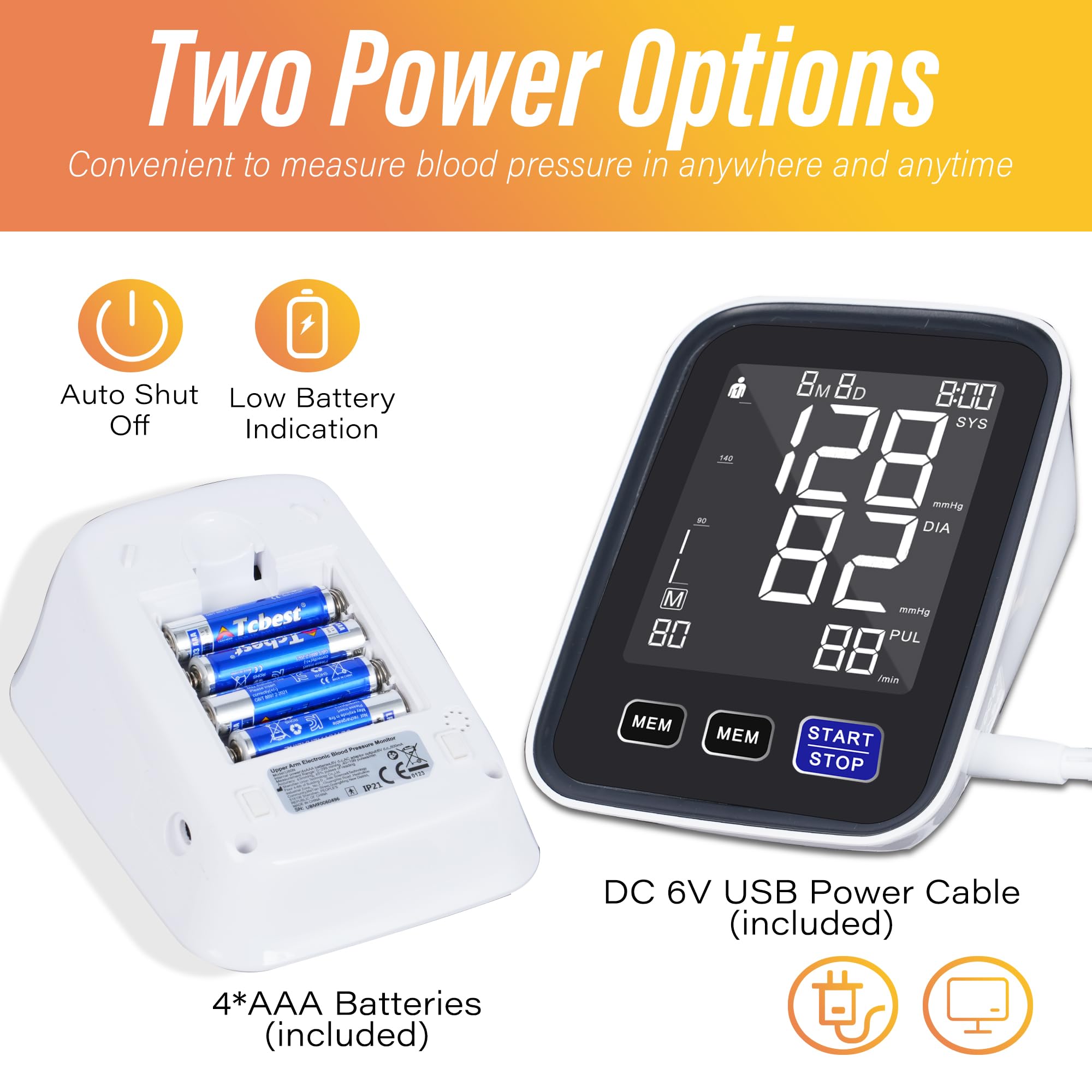 Rgdood Automatic Upper Arm Blood Pressure Monitor, Dual User 2x90 Memories Digital Blood Pressure Machine with (8.5