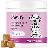 Pawfy 15 in 1 Dog Multivitamin - Skin, Coat &amp; Immune Support Chews | Turmeric, Cod Liver Oil, Biotin &amp; Vitamin C in One Daily Bite | Everyday Wellness for Healthy Pup or Senior Dog - 30 Chews