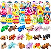 Cherislpy 18 Pcs Easter Eggs with 3D Print Animal Prefilled Easter Eggs with Toys Inside Easter Egg Fillers for Kids Boys Girls Easter Basket Stuffers Party Favors Easter Egg Fillers