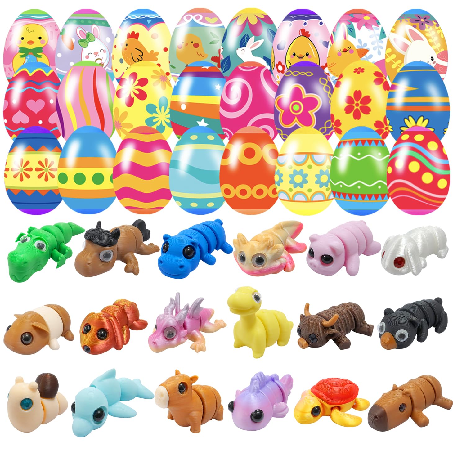 Cherislpy 18 Pcs Easter Eggs with 3D Print Animal Prefilled Easter Eggs with Toys Inside Easter Egg Fillers for Kids Boys Girls Easter Basket Stuffers Party Favors Easter Egg Fillers