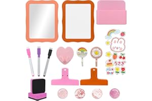 Neehows 18 Pcs Magnetic Locker Accessories Kit - Clear Mirror, Dry-Erase Board, Pen Holder & Hooks | Back to School Locker De