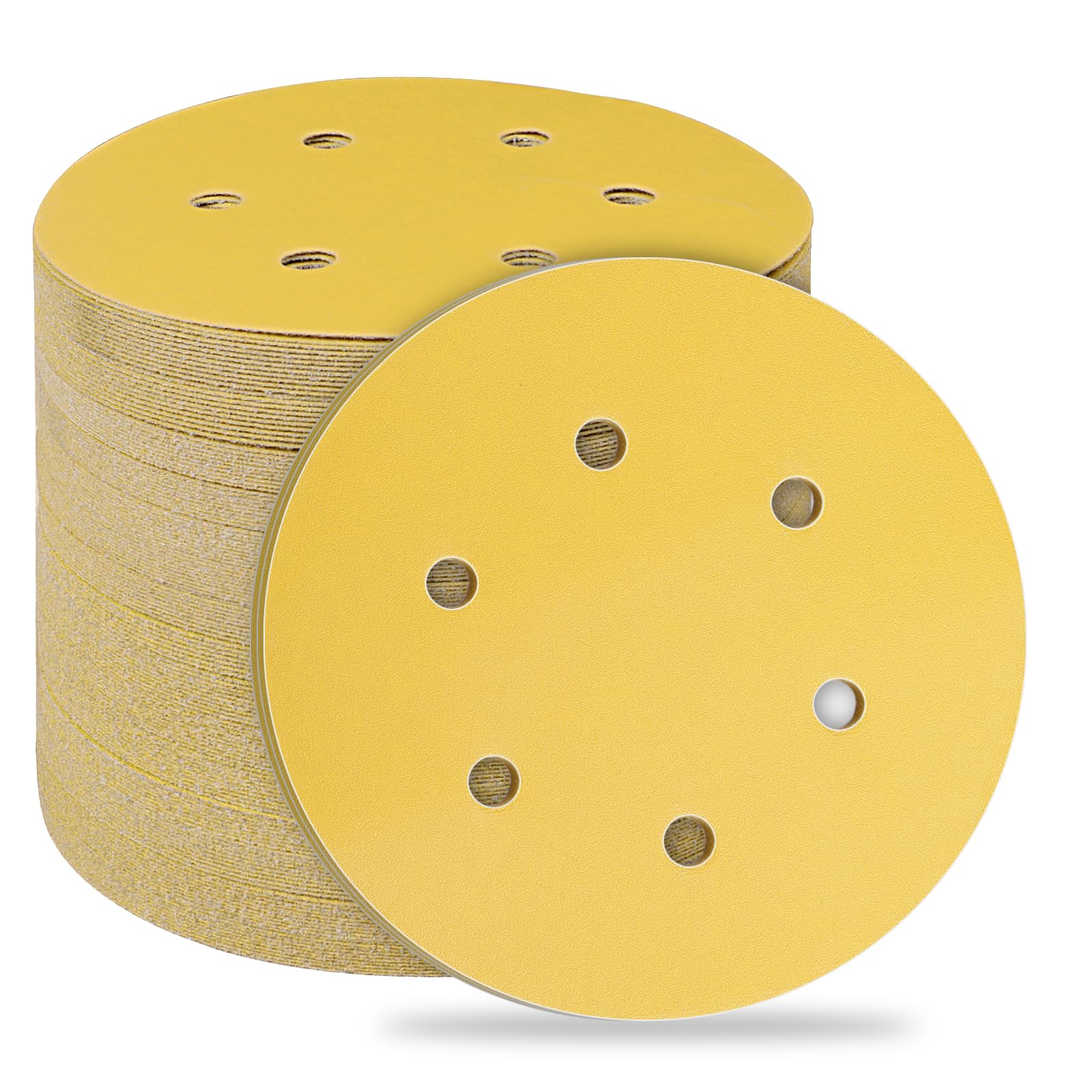STEBRUAM 50pcs 150mm sanding discs,Sanding Discs Pads for Random Orbital Sander pads and All Oscillating Tools,Yellow sanding discs Hook and Loop 800 Grit 6 Hole 6 Inch Round — image 1