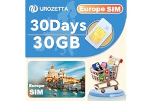 ＵＲＯＺＥＴＴＡ Europe Data SIM Card 30 Days 30GB for 32 Countries | Prepaid 4G High-Speed Network | France, UK, Germany, Italy, Spain, Ireland, Sweden | Hotspot Support | Networks Triple Cut 3-in-1 | No Phone Number