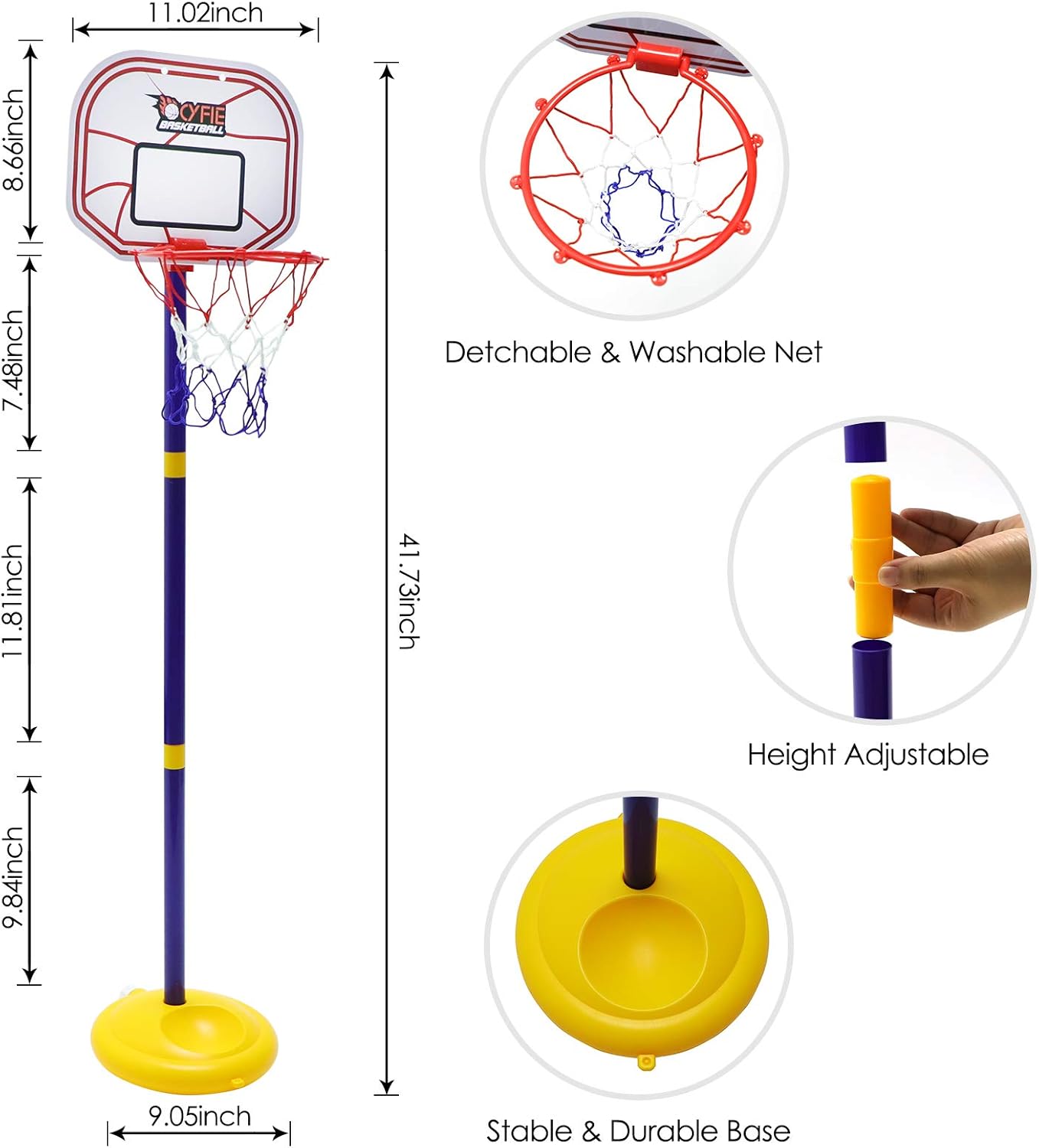 Cyfie Basketball Hoop for Kids, Adjustable Height 2.26ft - 3.48ft Basketball Stand Sports Game Play Indoor Outdoor Backyard Basketball Goal Toy for Boys Girls Children Toddlers (1-3 Years Old): Toys & Games