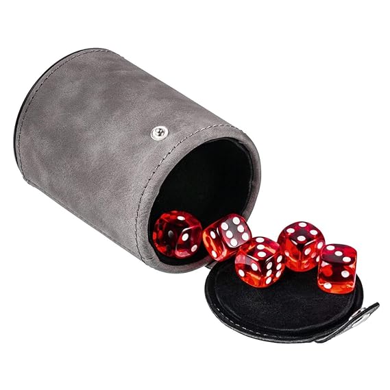 REFLECTS Würfelbecher für unterwegs mit 5 Würfeln rot in verschließbarem Fach am Boden