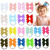 JUCCPUL Baby Hair Ties for Little Girls Small Hair Bands No Damage Multicolor Nylon Hair Rubber Bands for Toddler Hair Ties Accessories (40pcs-bow)