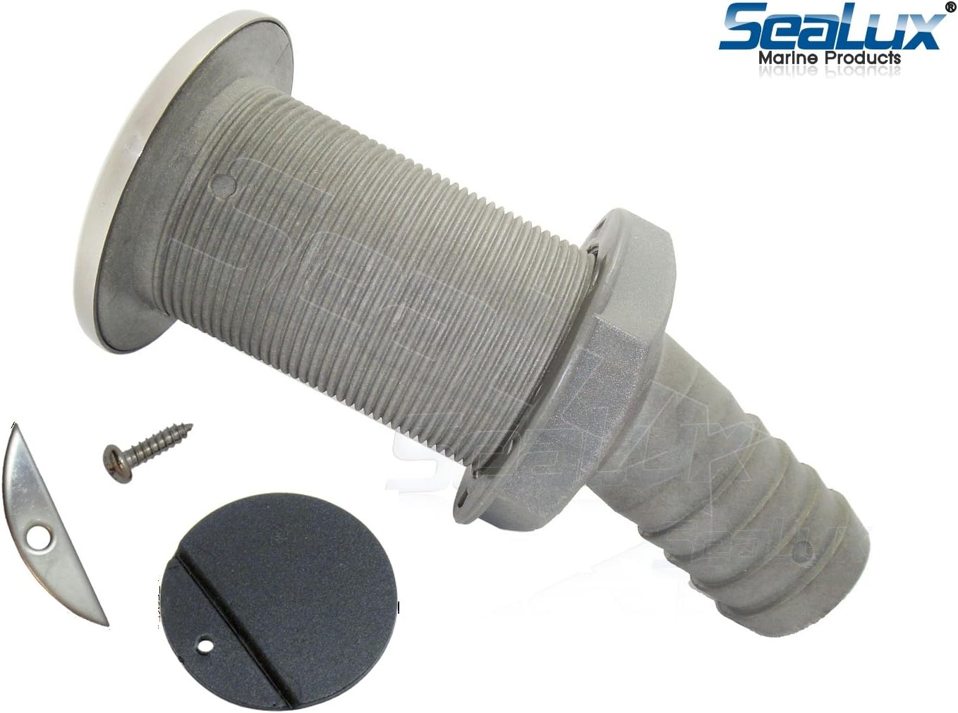 SeaLux Marine 15 Degree 316 SS Trim Cover Grey Poly Thru-Hull/STALON Scupper Drain with Rubber Flapper for Hose Dia. 1-1/2", Flange Dia. 3-1/4" for Bayliner Boat (Southco, Part Number M7-10-9005261)