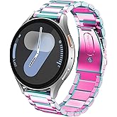 DEALELE Bands Compatible with Samsung Galaxy Watch 7 / FE / 6/6 Classic / 5/5 Pro / 4/4 Classic/Galaxy 3 41mm, 20mm Stainless Steel Metal Replacement Strap for Women Men (Rainbow)