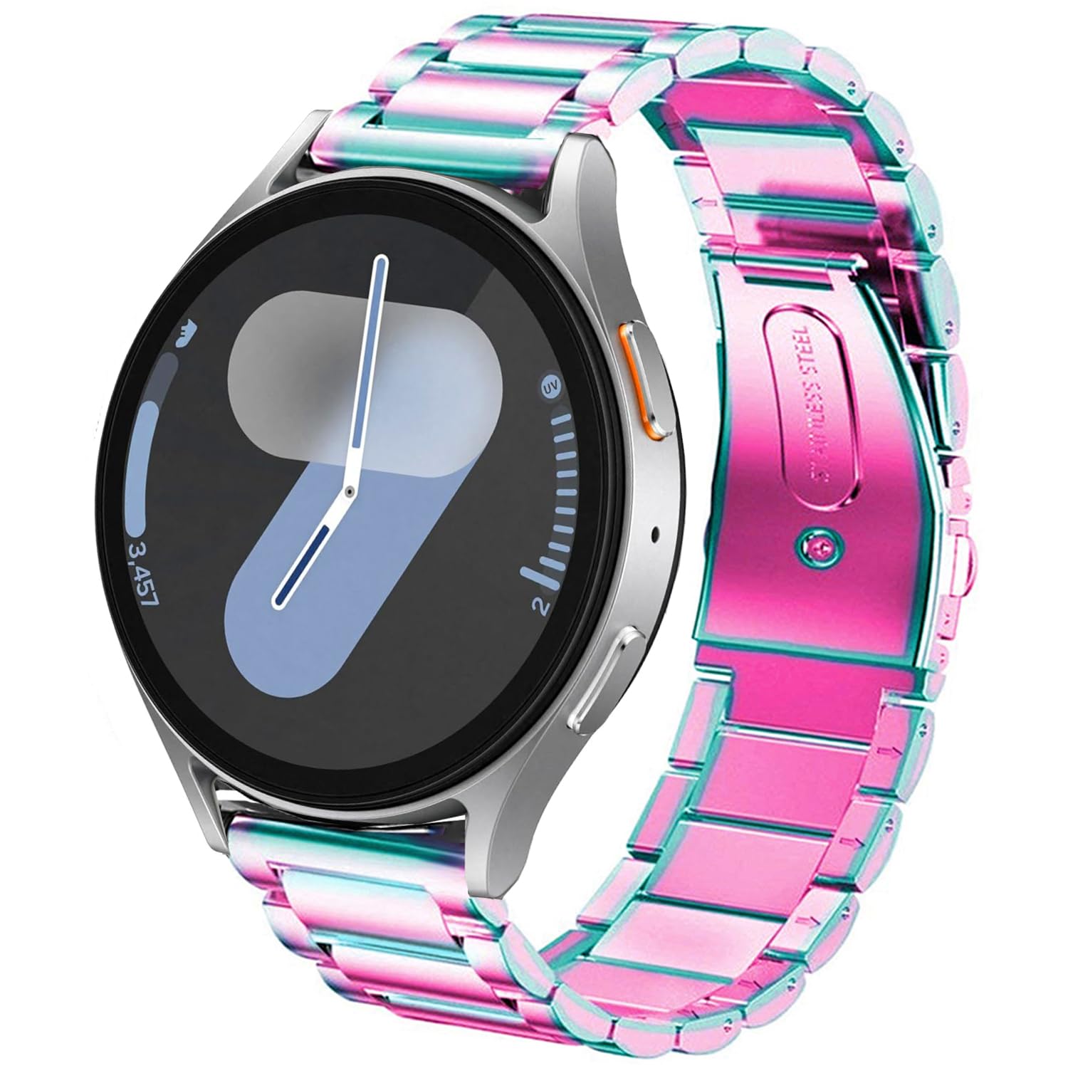 DEALELE Compatible with Samsung Galaxy Watch 6 / 6 Classic / 5 / 5 Pro / 4 / 4 Classic / 3 41mm / Active 2, 20mm Stainless Steel Metal Replacement Strap for Huawei GT2 42mm / GT3 42mm, Rainbow