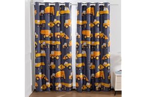 NTBED Construction Cars Blackout Curtains Drapes for Kids Boys Bedroom Play Room 2 Panels Darkening Grommets Window Treatment, 42Wx63L, Grey