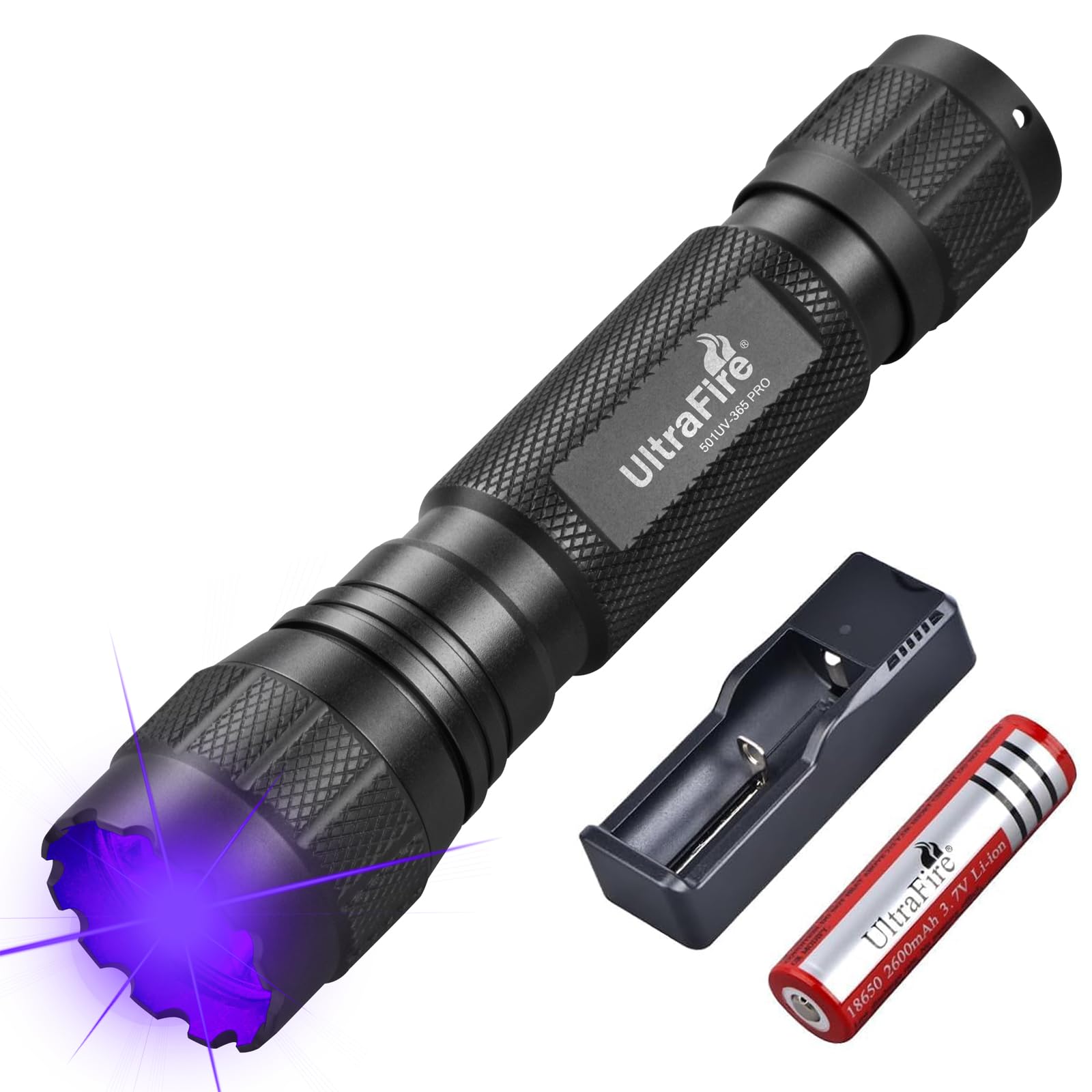 ULTRAFIRE UV Torch 365nm Black Light, 10W High Power UV Light with Holster, Small Ultraviolet Flashlight for Pet Urine Detection, Curing Resin, Mineral Rock, Leak Detection, 501UV-365 PRO