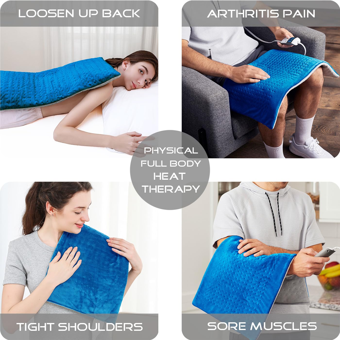 Boncare® LCD Digital Control Electric Heating Pad for Period Cramps and Back Pain Relief Large Size, 6 Timers Auto Off & 6 Temp Settings, Super Soft Heat Pad Moist/Dry Natural Therapy (Blue, 12
