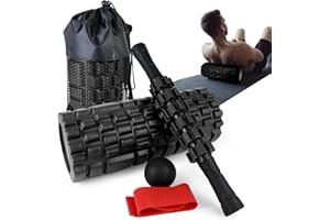 Krightlink 5 in 1 Foam Roller Set for Deep Tissue Muscle Massage, Trigger Point Fitness Exercise Patented Foam Roller, Massage Roller, Massage Ball, Stretching Strap, for Whole Body (Black)