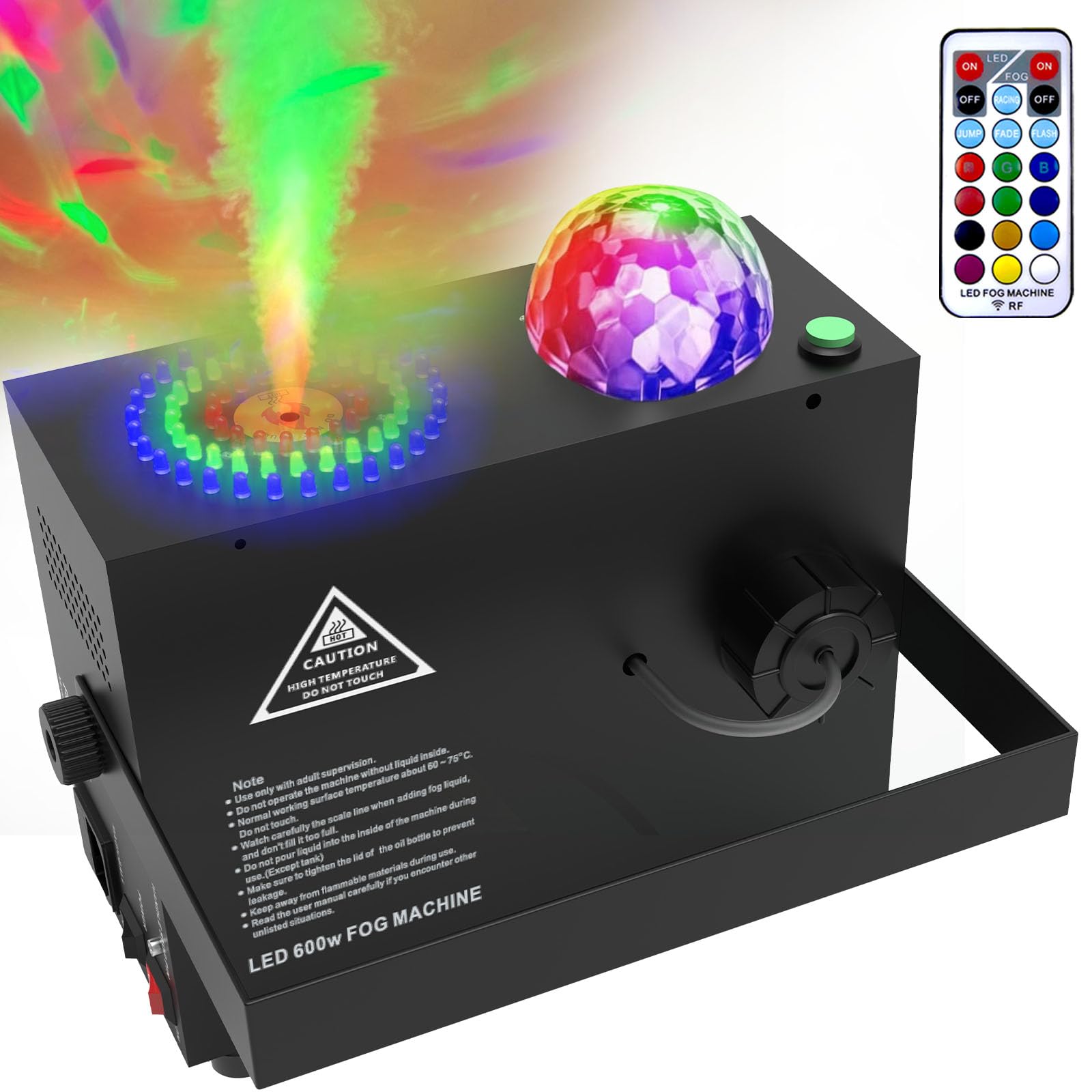 Photo 1 of IMONE 2 in 1 Disco Ball Horizontal,Vertical Spray Fog Machine with 72 Lights in Circle,Halloween Smoke Machine Fog with Remote,Fog Machine Outdoor Indoor for Stage DJ Party