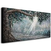Anolyfi Forest Canvas Wall Art Nature Tree Landscape Panoramic Picture Modern Rustic Scenery Textured Painting Large Artwork Framed for Living Room Bedroom Bathroom Office Home Decor 40"x20"