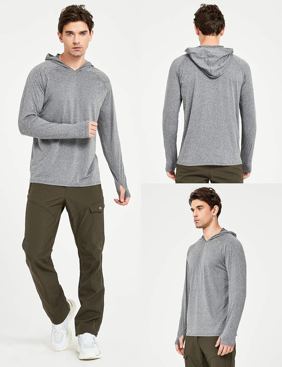 Safort Men's UPF 50+ Sun Protection Hoodie Long Sleeve Half Zip T-Shirt for Running, Fishing, Hiking: Clothing