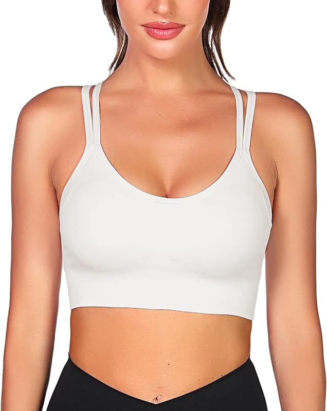 Soutien desportivo de Impacto Médio Almofadado para Mulher - Parte de Cima Curta com Costas Cruzadas e Tiras para Fitness, Ginásio (Preto+Branco+Cinzento, S)