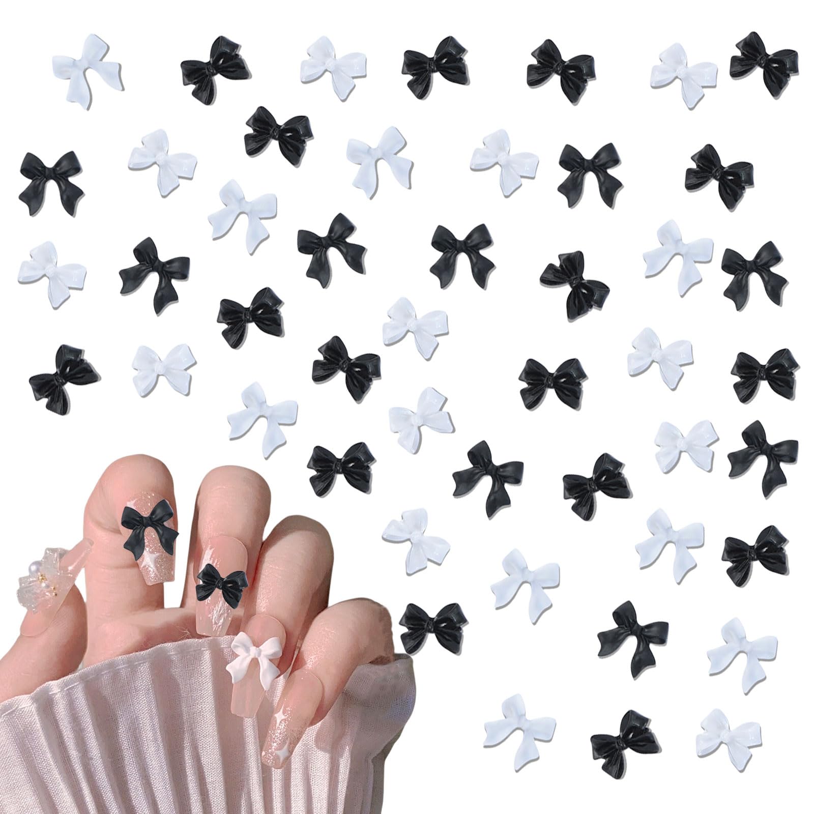 Bow Nail Charms,200PCS Mixed Black White Bow Tie Bowknot Nail Gems,Cute Resin Nail Charms Gems Nail Jewelry Supplies for Nail Art Design Decorations DIY Crafts (Nail Bows A)