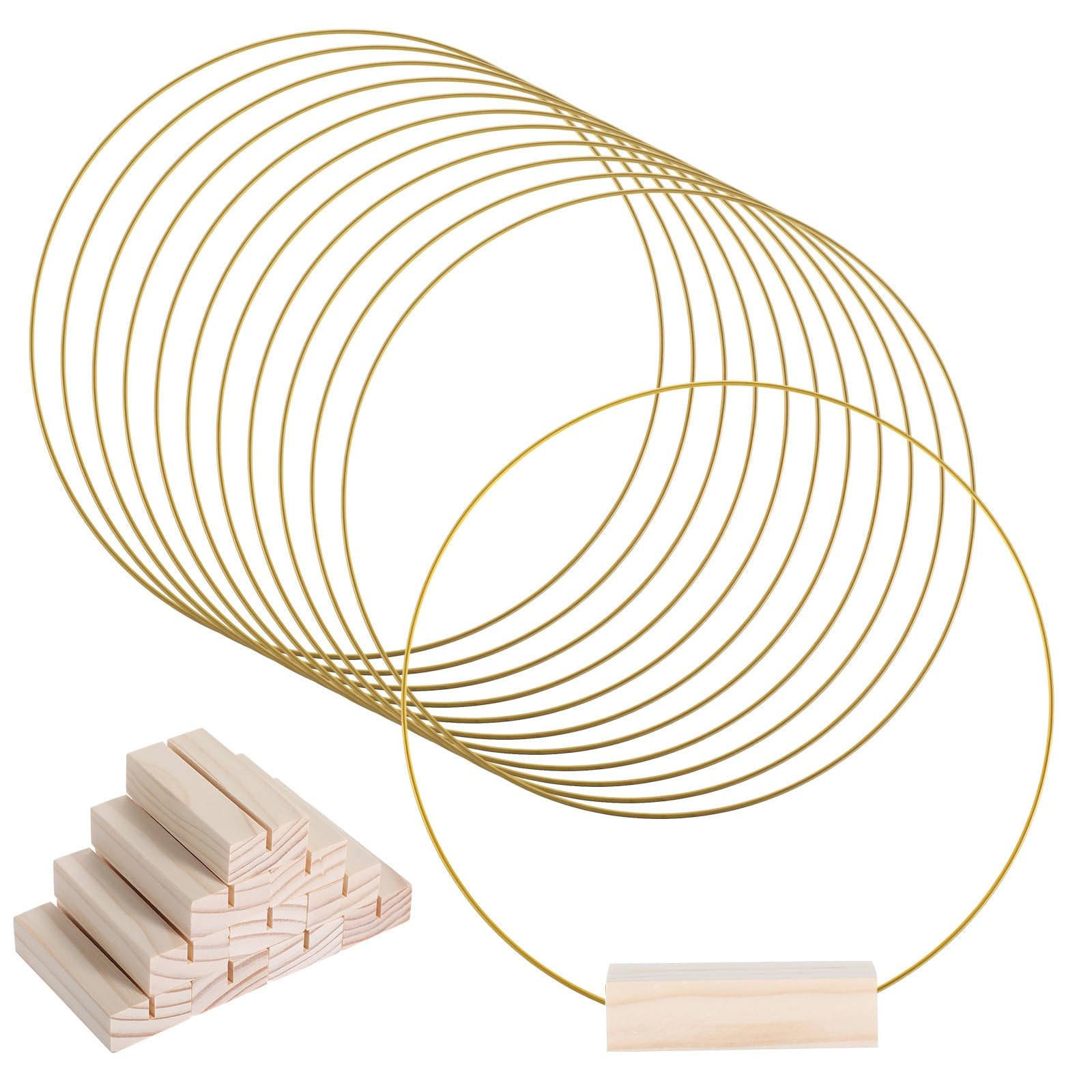 Photo 1 of 12 Pcs Metal Floral Hoop Centerpiece with Stand, 12 Inch Macrame and Wreath Rings for DIY Wedding Decor, Wall Hanging, Dream Catcher and Crafts, Gold