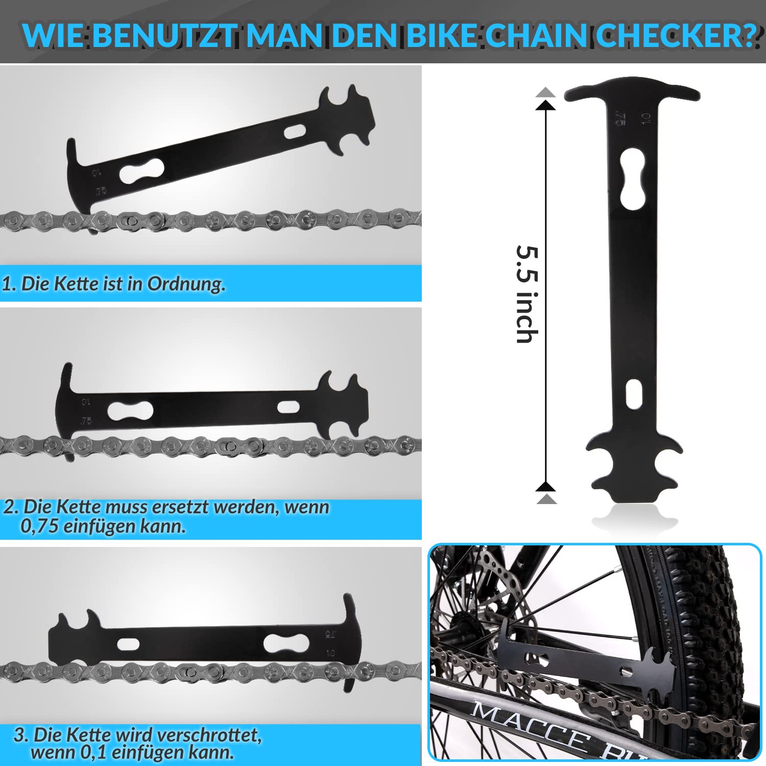 WOTOW Fahrrad Werkzeug für Fahrradkette - Fahrrad Kettenschloss Zange, Kettennieter, Kettenlehre und 3 paar Kettenschloss Fahrradkette für 6/7/8/9/10 Speed Kette, Reparaturwerkzeug für MTB Rennrad 5