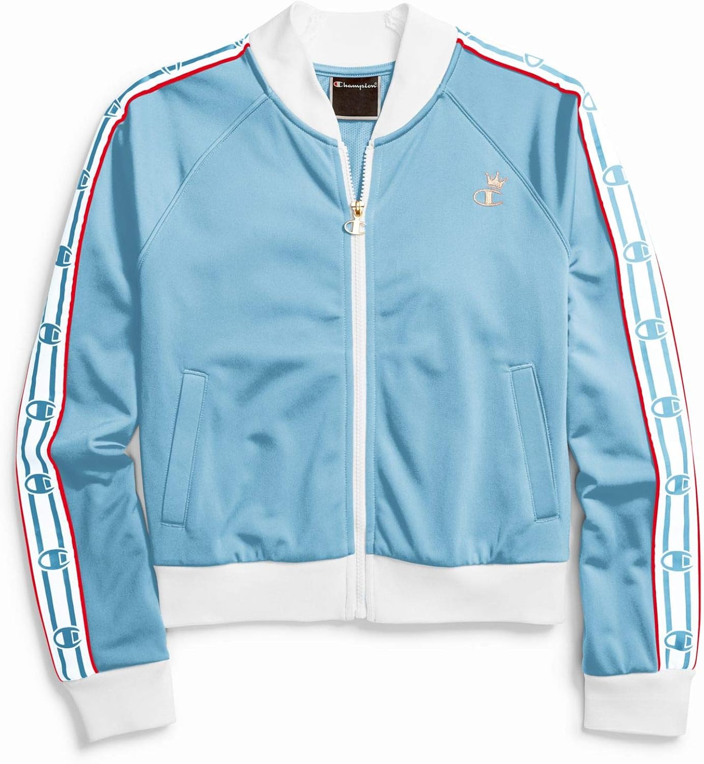 champion jacket red blue white